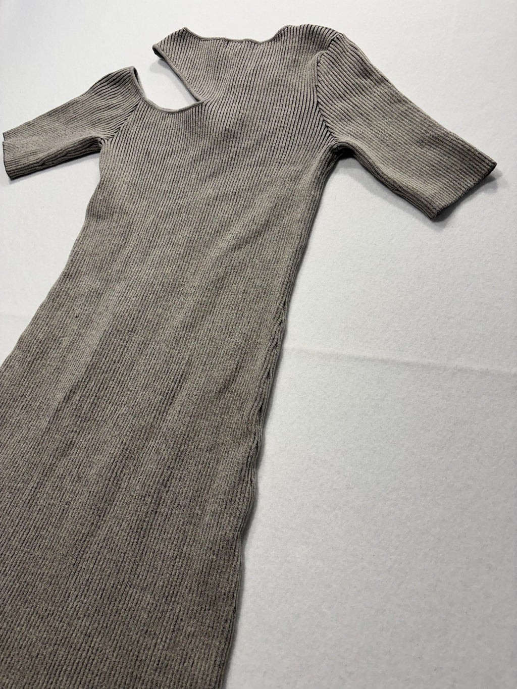 Monrow Sweater Dress Womens XS Gray Ribbed V Neck Cutout Bodycon Long Knit