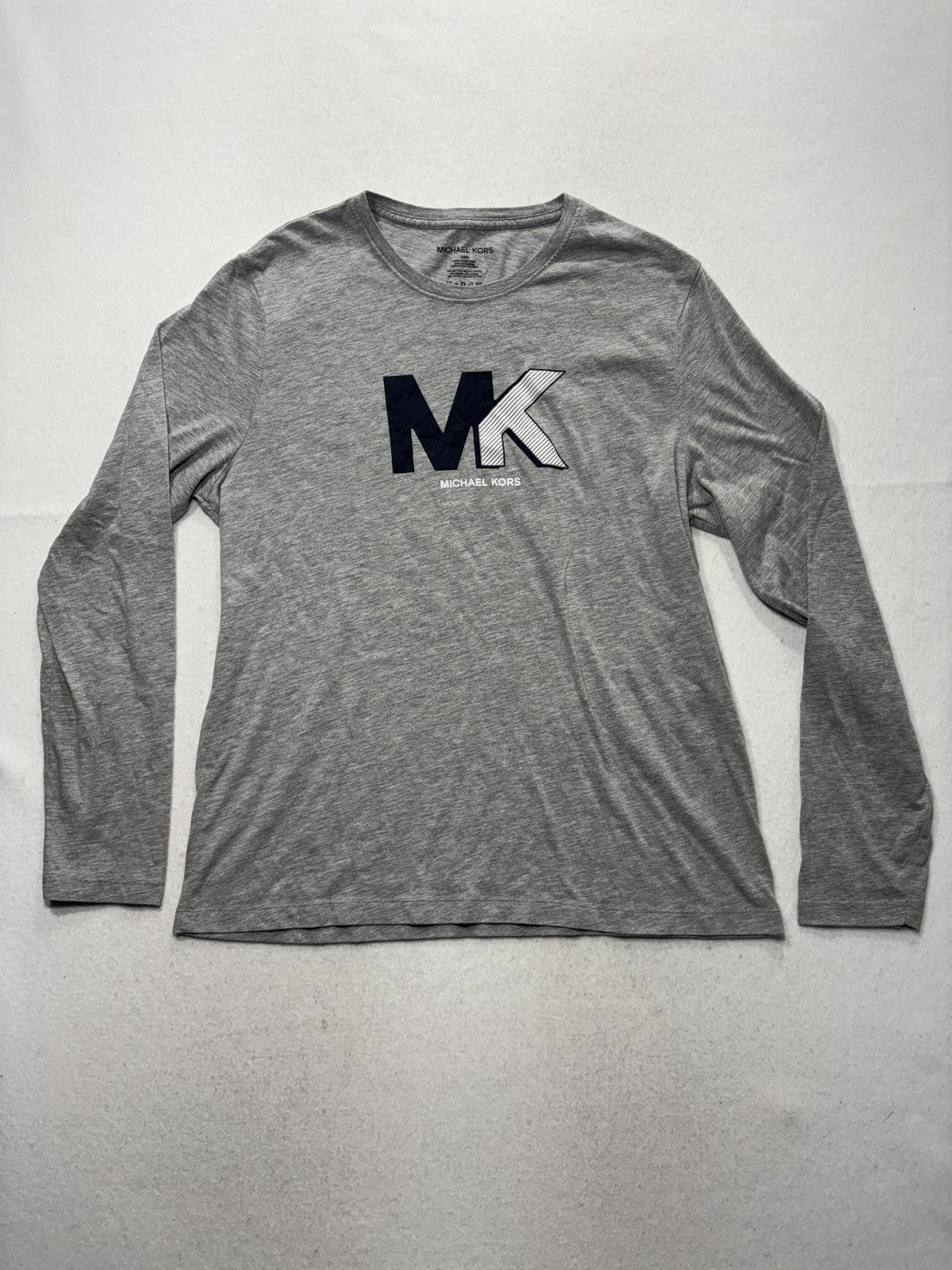 Michael Kors Shirt Mens Large Gray MK Logo Graphic Long Sleeve Crewneck Tee