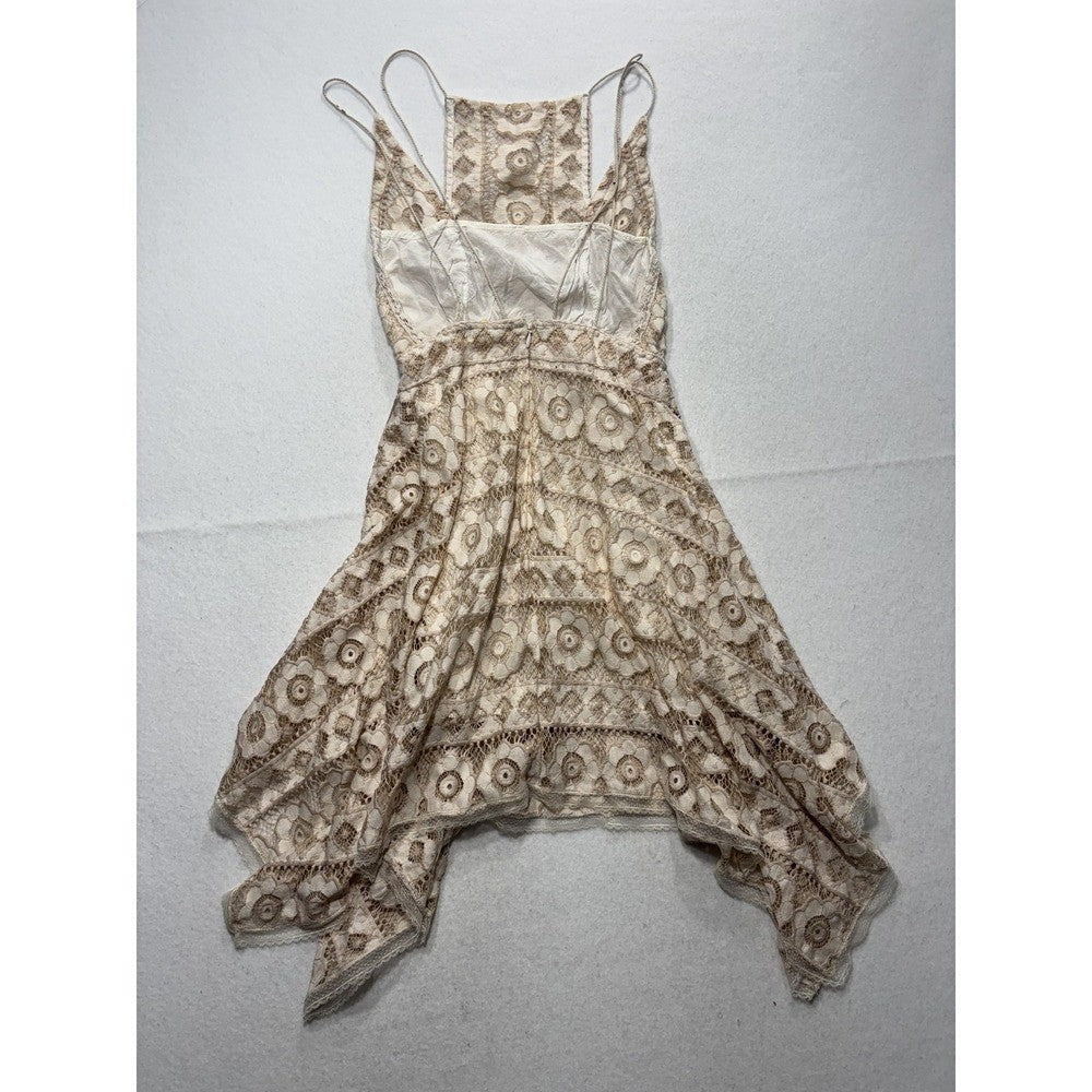 Free People Dress Womens 0 Beige Floral Lace Square Neck Asym Hem Sundress Boho