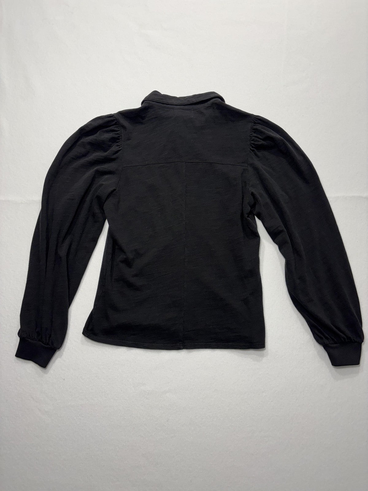 Nation LTD Button Up Shirt Womens Medium Black Puff Sleeve Cotton Collared Top