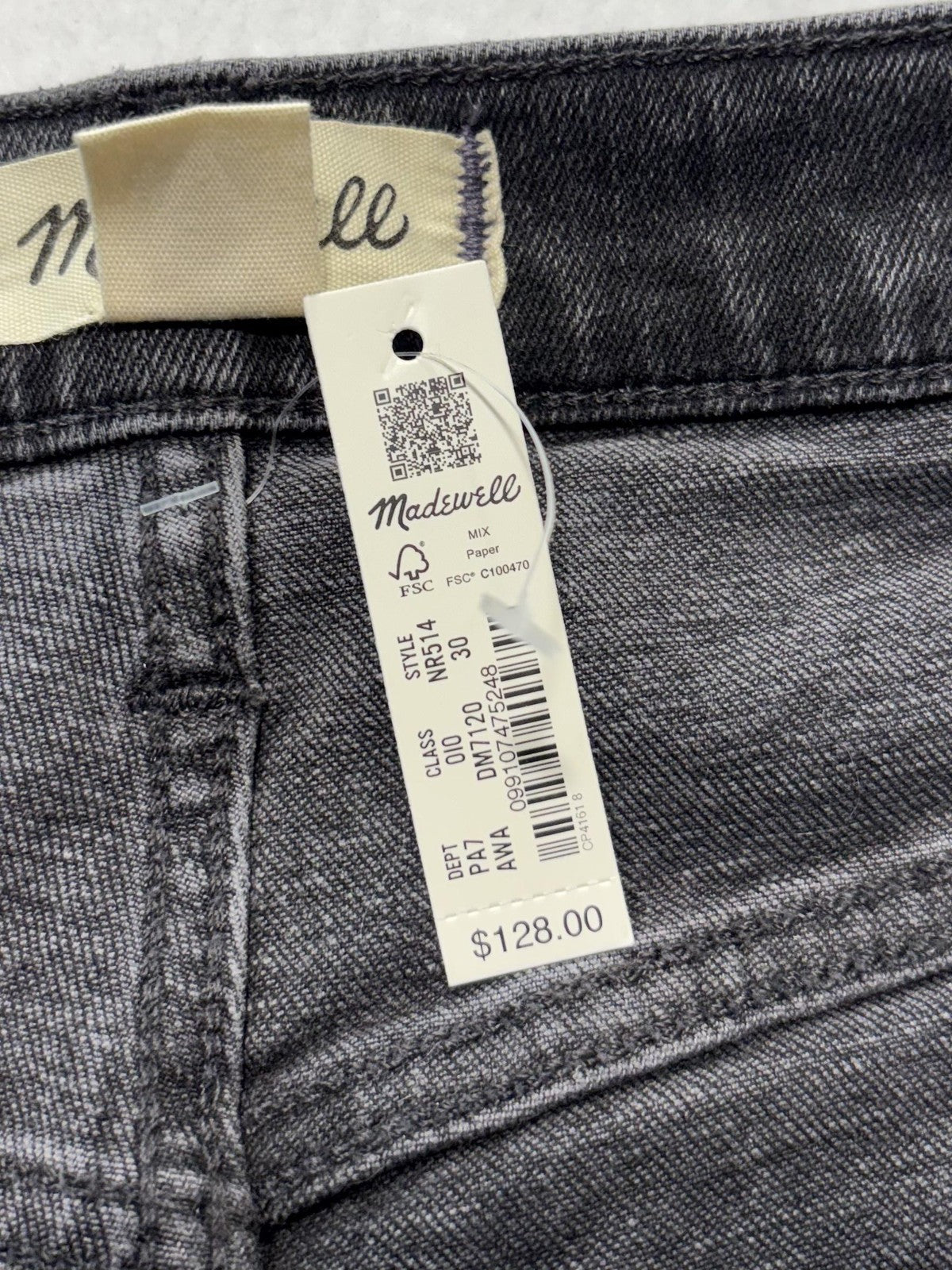 Madewell Jeans Womens 30 Charcoal Wash Mid Rise Stovepipe Raw Hem Stretch 30x28