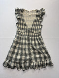 Anthropologie Dress Womens Small Gray Check V Neck Smocked Ruffle Sundress Boho