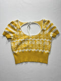Maeve Sweater Womens Medium Yellow Floral Puff Sleeve Scoop Neck Tie Back Crop