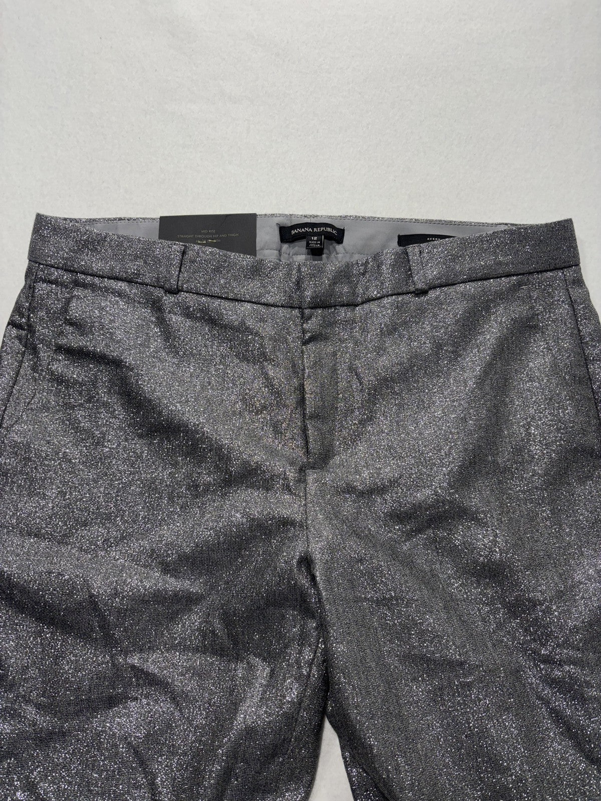Banana Republic Pants Womens 12 Silver Avery Straight Leg Ankle Glitter Party