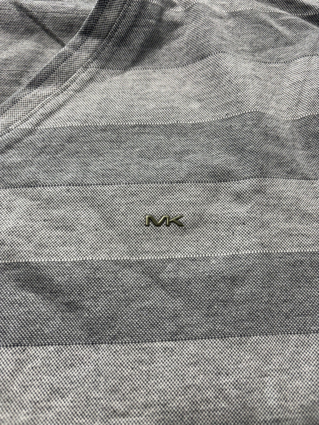 Michael Kors Shirt Mens Medium Gray Striped V Neck Cotton Short Sleeve Logo Tee