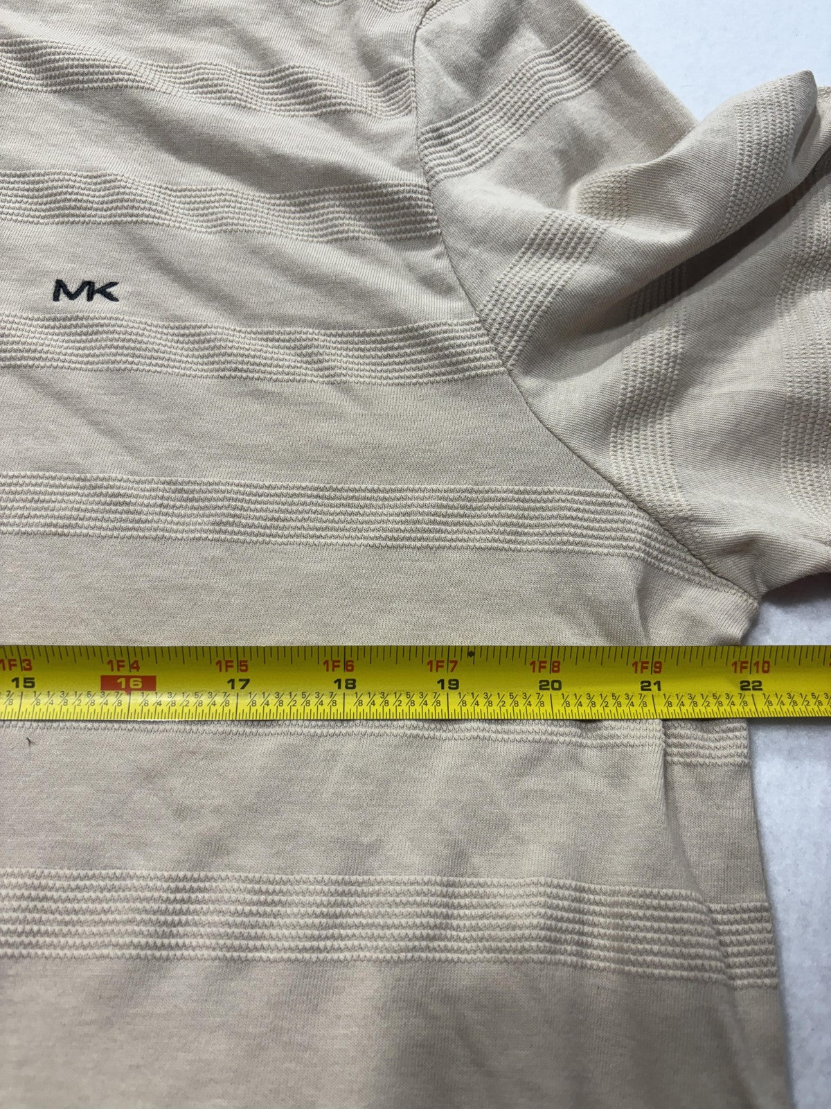 Michael Kors Shirt Mens Large Beige Textured Stripe Crew Neck Short Sleeve Tee