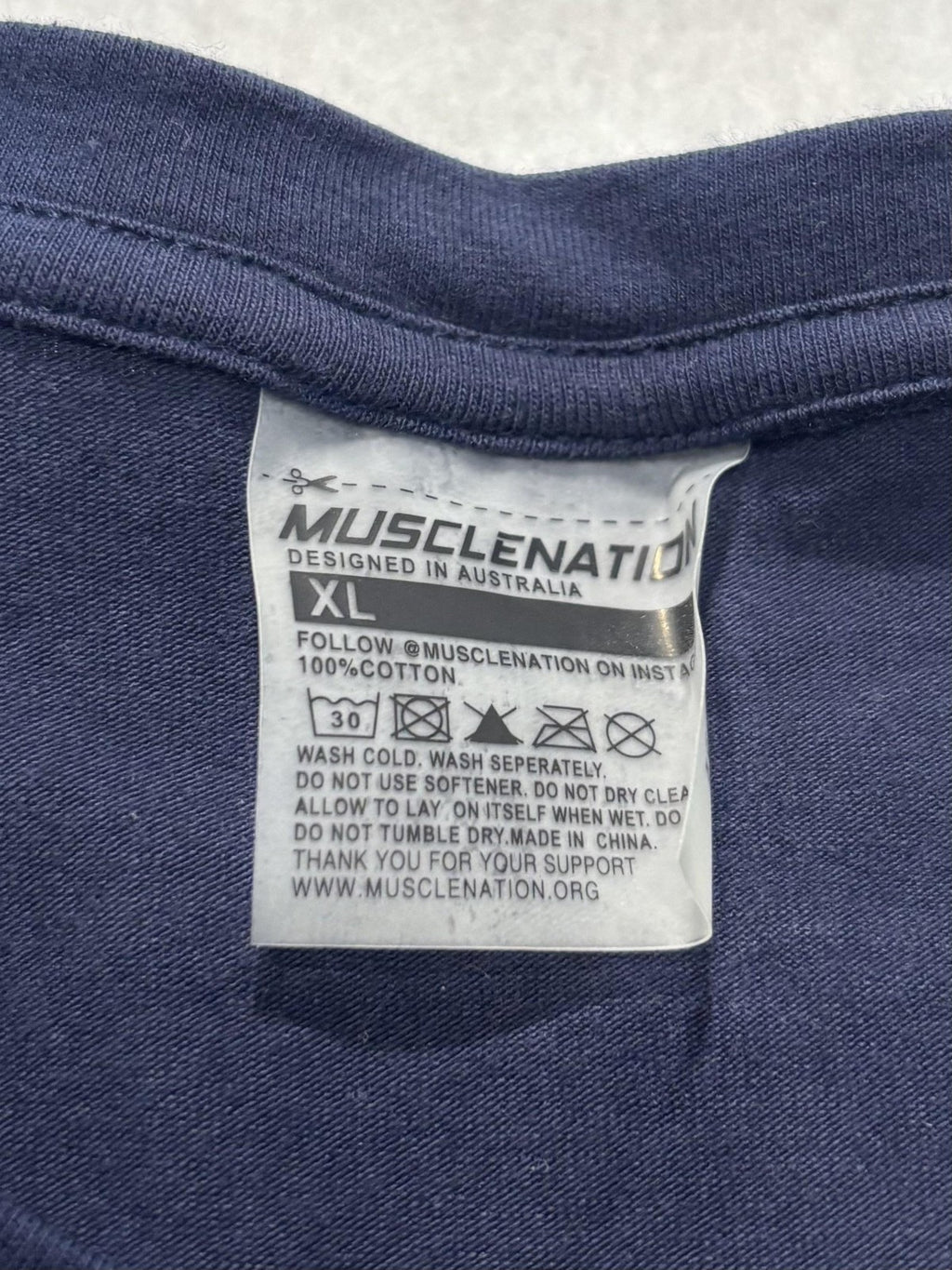 MUSCLENATION Shirt Mens XL Blue Logo Graphic Tee Fitness Gym Athletic Top