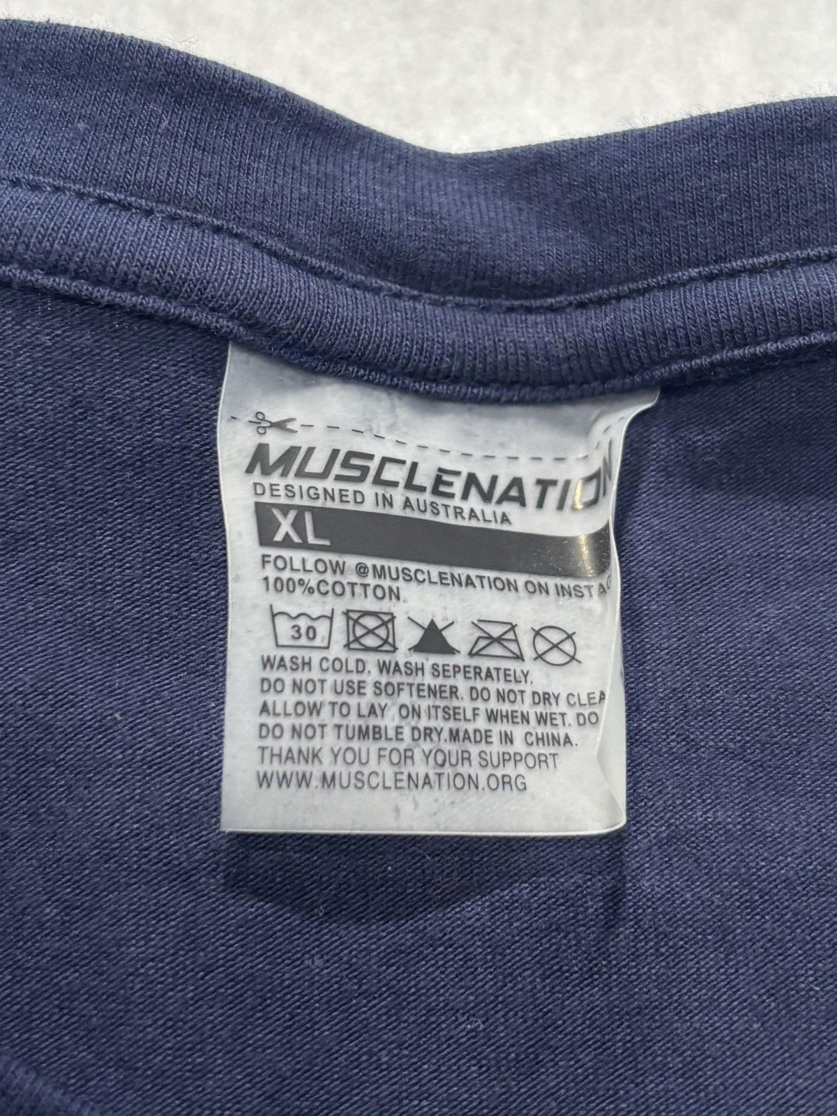 MUSCLENATION Shirt Mens XL Blue Logo Graphic Tee Fitness Gym Athletic Top