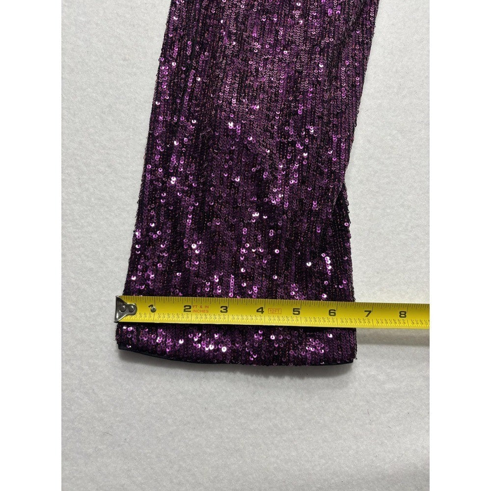 Express Jumpsuit Womens XS Purple Sequin V Neck Wide Leg Sleeveless 19938189 NEW