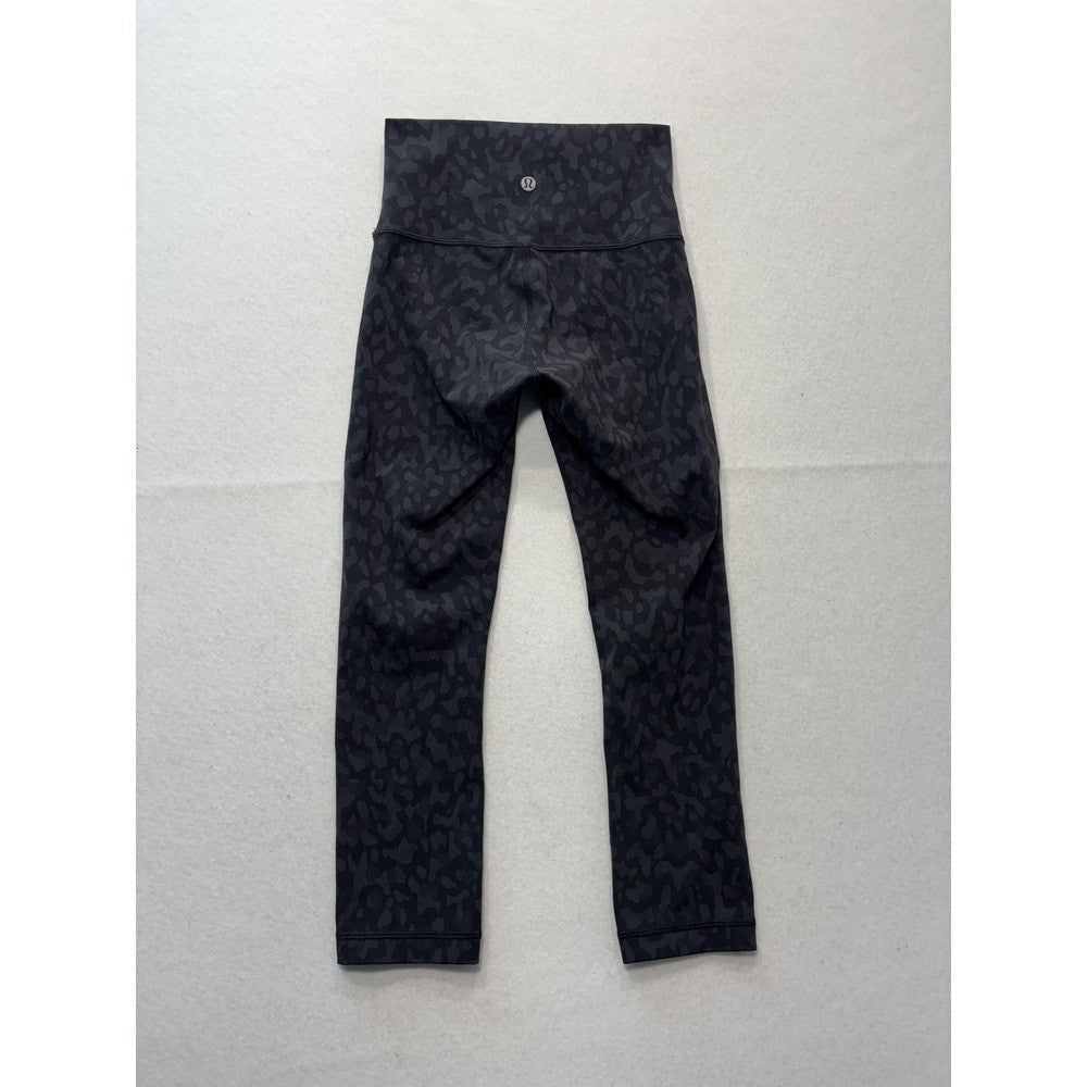 Lululemon Leggings Womens 4 Black Camo High Rise Cropped 23" Inseam Yoga Stretch