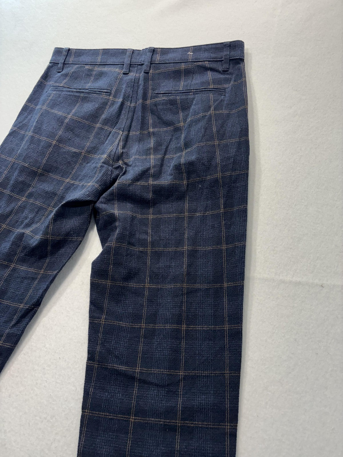 ZARA Dress Pants Mens 31x30 Blue Plaid Slim Tapered Flat Front Casual Work