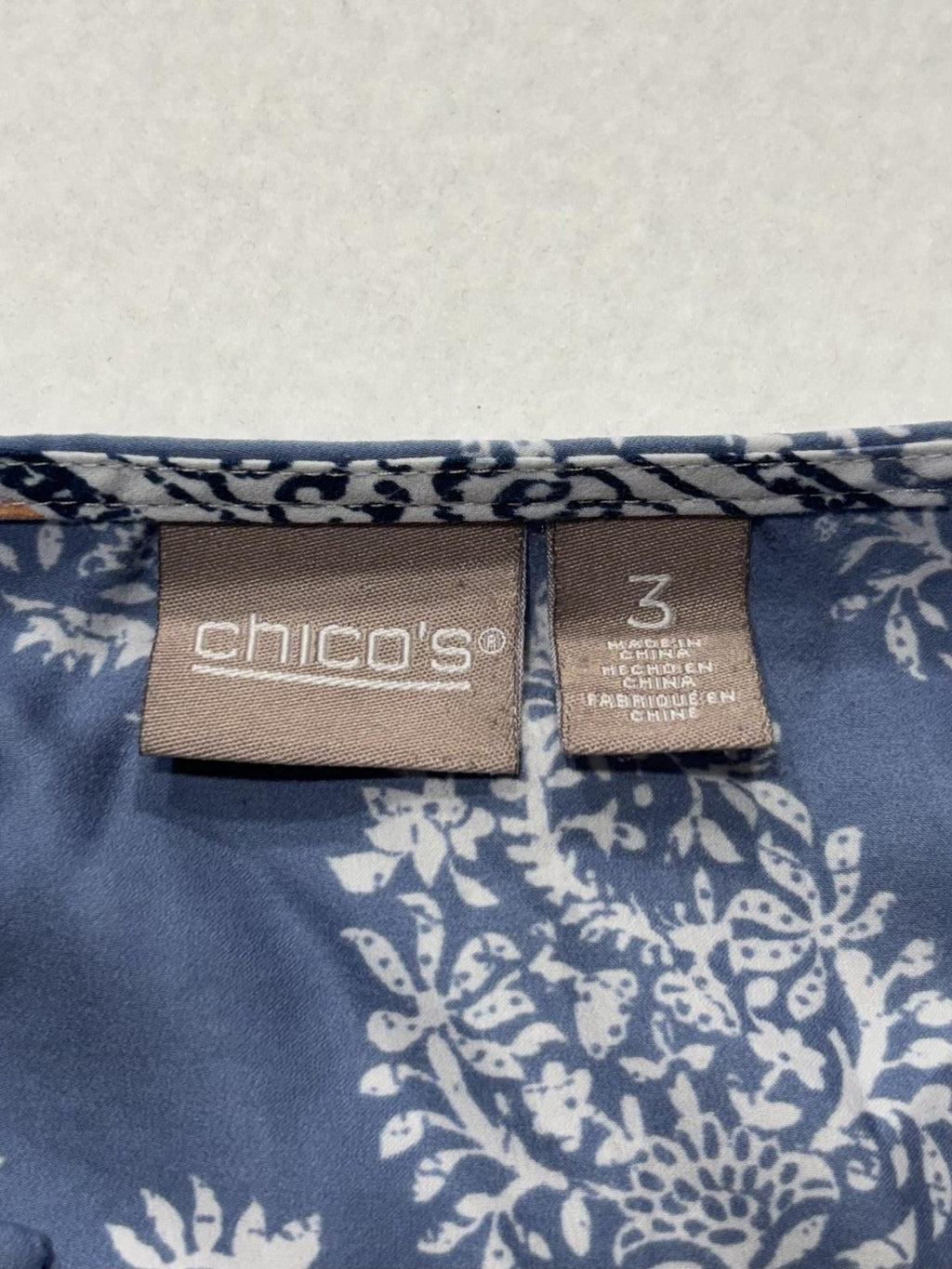 Chico's Blouse Womens 3 Blue Orange Paisley Print Henley 3/4 Roll Tab Tunic Top