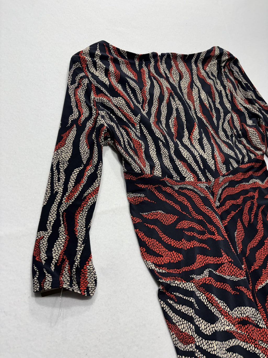 Anne Klein Dress Womens 14 Multi Animal Ruched Sheath 3/4 Sleeve Knee Length