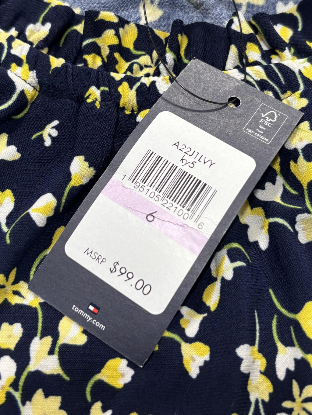 Tommy Hilfiger Dress Womens 6 Blue Floral Scoop Neck Ruffle A Line Jersey
