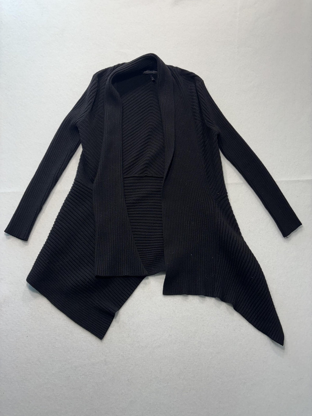 White House Black Market Cardigan Womens XSP Black Rib Knit Open Front Drape Hem