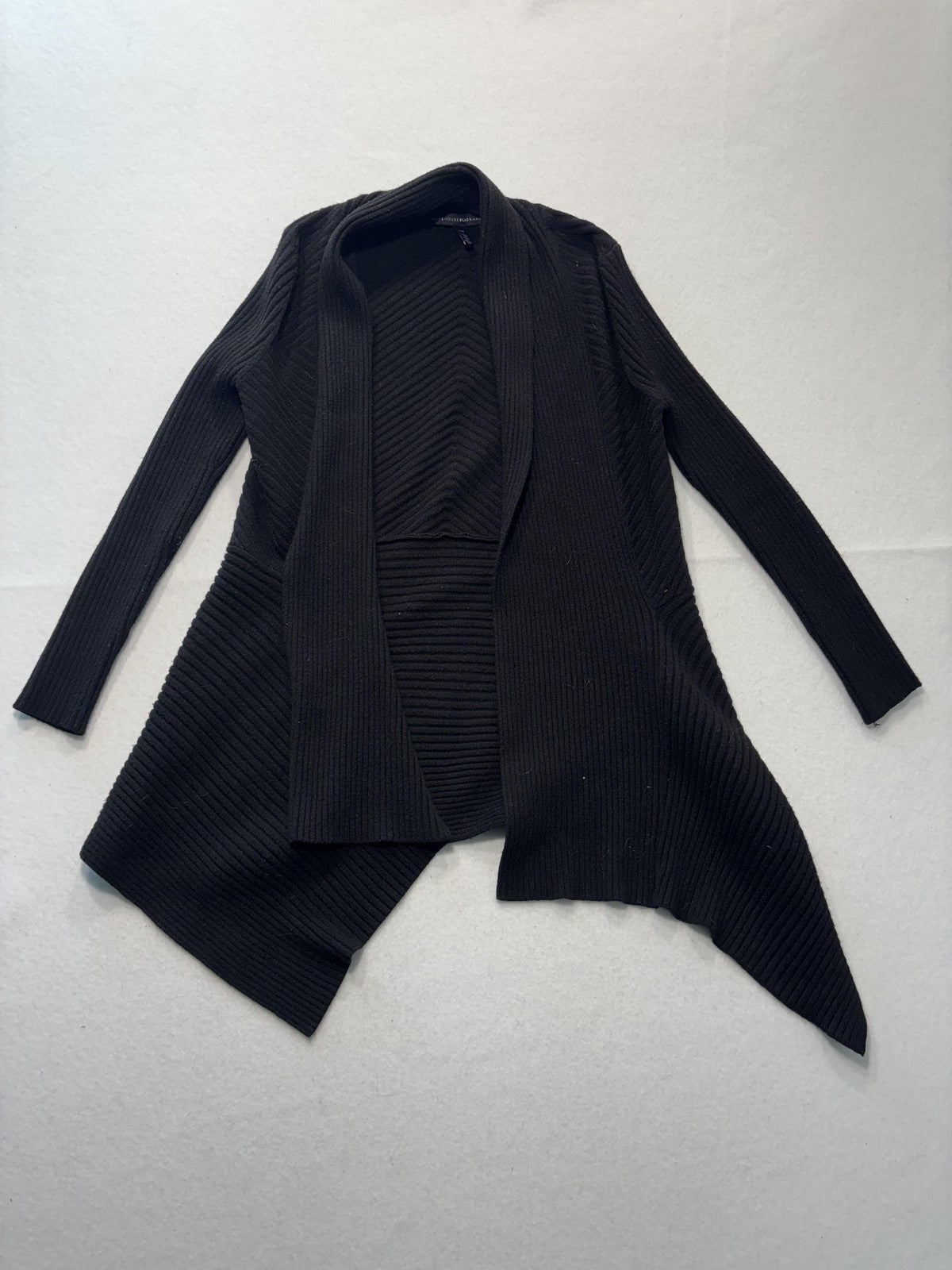 White House Black Market Cardigan Womens XSP Black Rib Knit Open Front Drape Hem