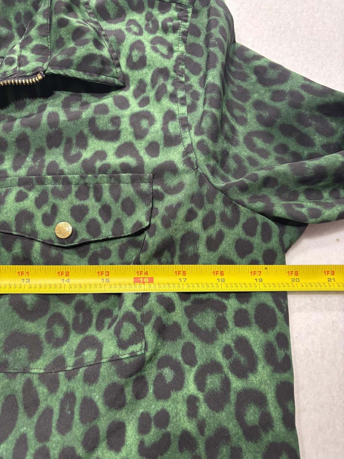 MICHAEL Michael Kors Blouse Womens Large Green Animal Print Zip Front Satin