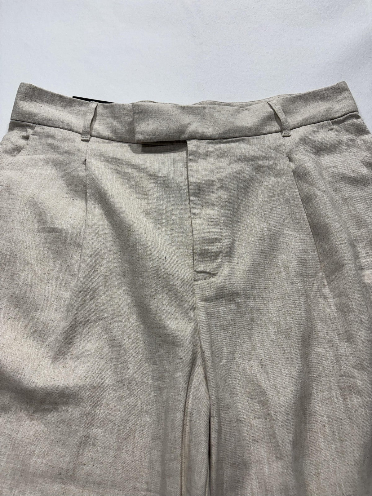 Banana Republic Dress Pants Womens 14 Beige Linen Wide Leg High Rise Relaxed