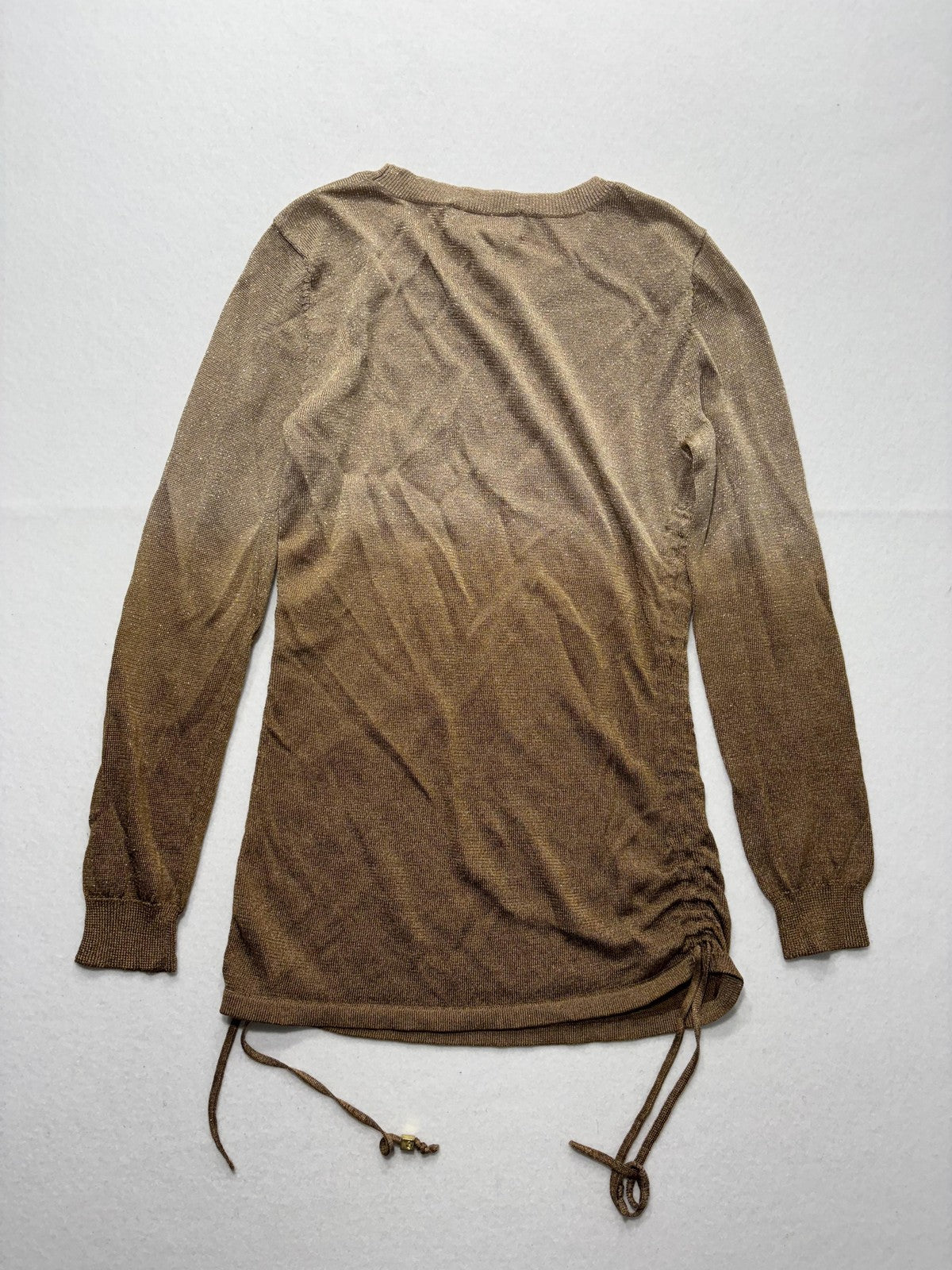 MICHAEL Michael Kors Sweater Womens Medium Gold Metallic Tunic Drawstring Logo