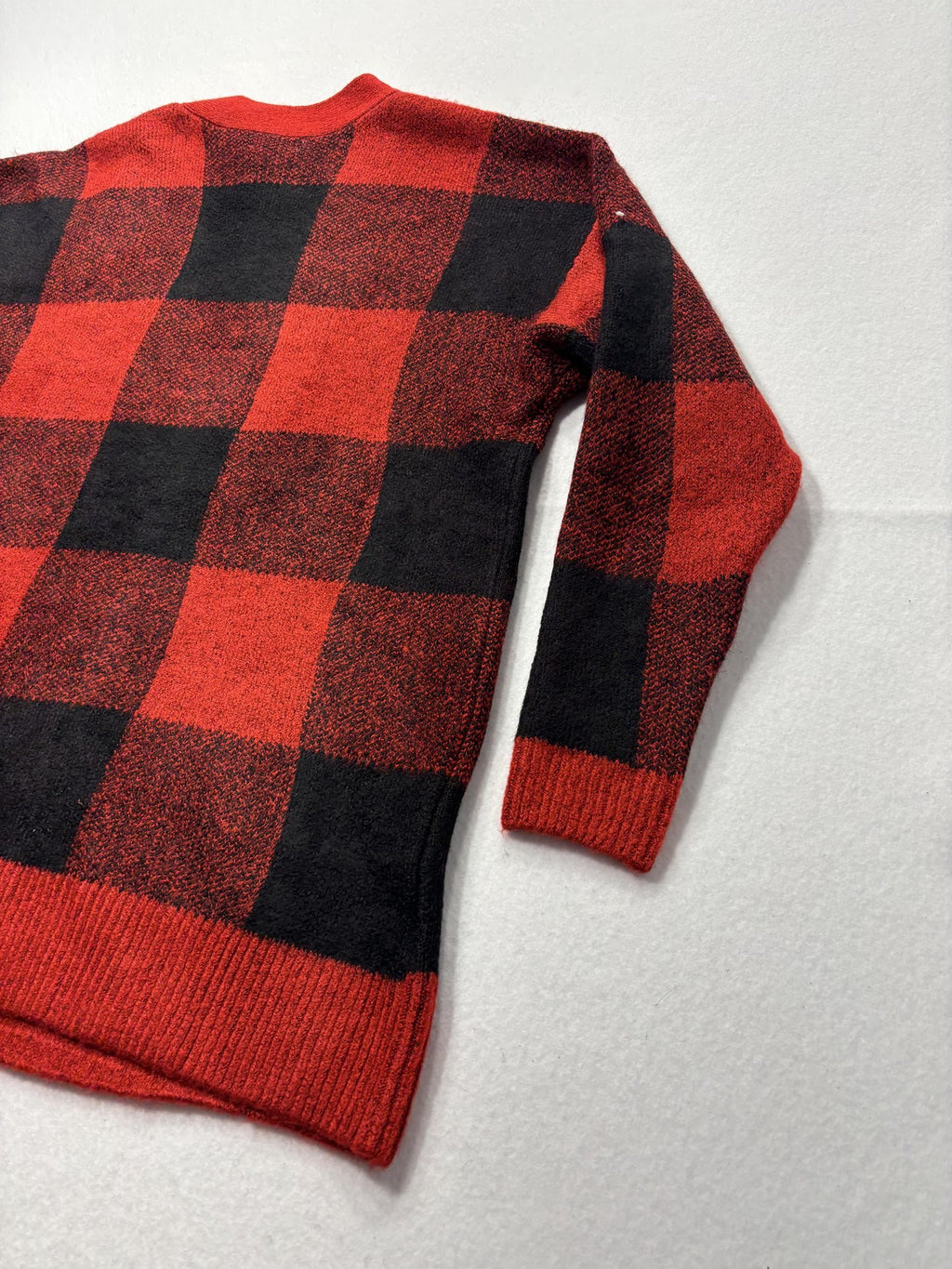 Style&co. Cardigan Womens PL Red Buffalo Plaid Chunky Knit Button Front Pockets
