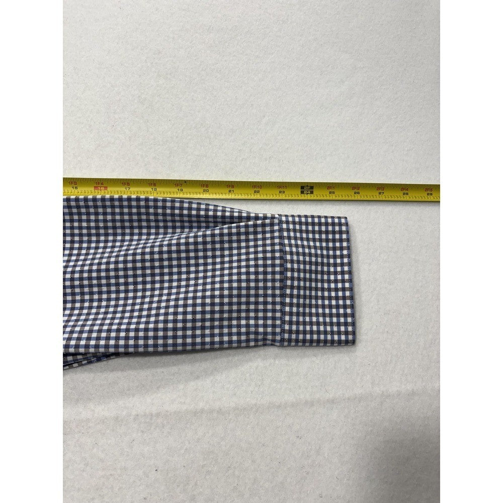 Quieti Dress Shirt Mens Large Blue Gingham Non Iron Performance Long Sleeve