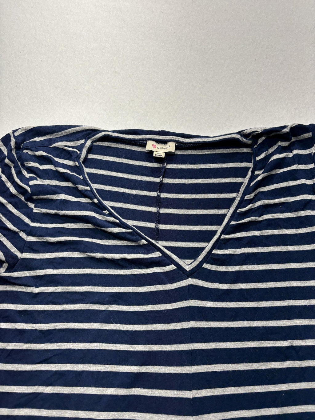 Cremieux T-Shirt Dress Womens XS Blue Stripe V Neck Short Sleeve Jersey Stretch
