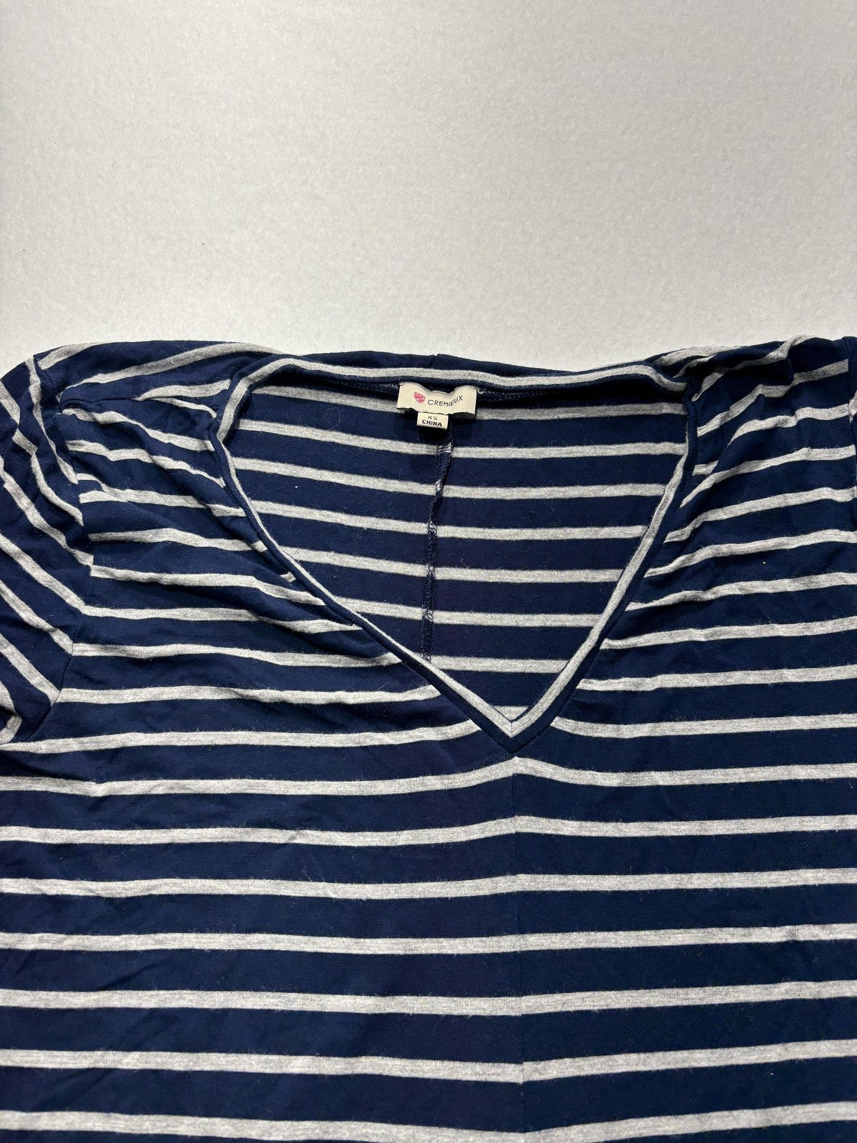 Cremieux T-Shirt Dress Womens XS Blue Stripe V Neck Short Sleeve Jersey Stretch