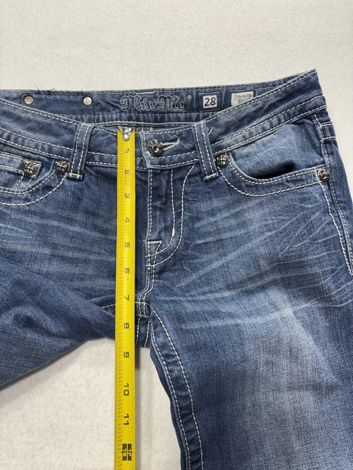 Miss Me Jeans Womens 28 Blue Medium Wash Low Rise Bootcut Embellished 28x31