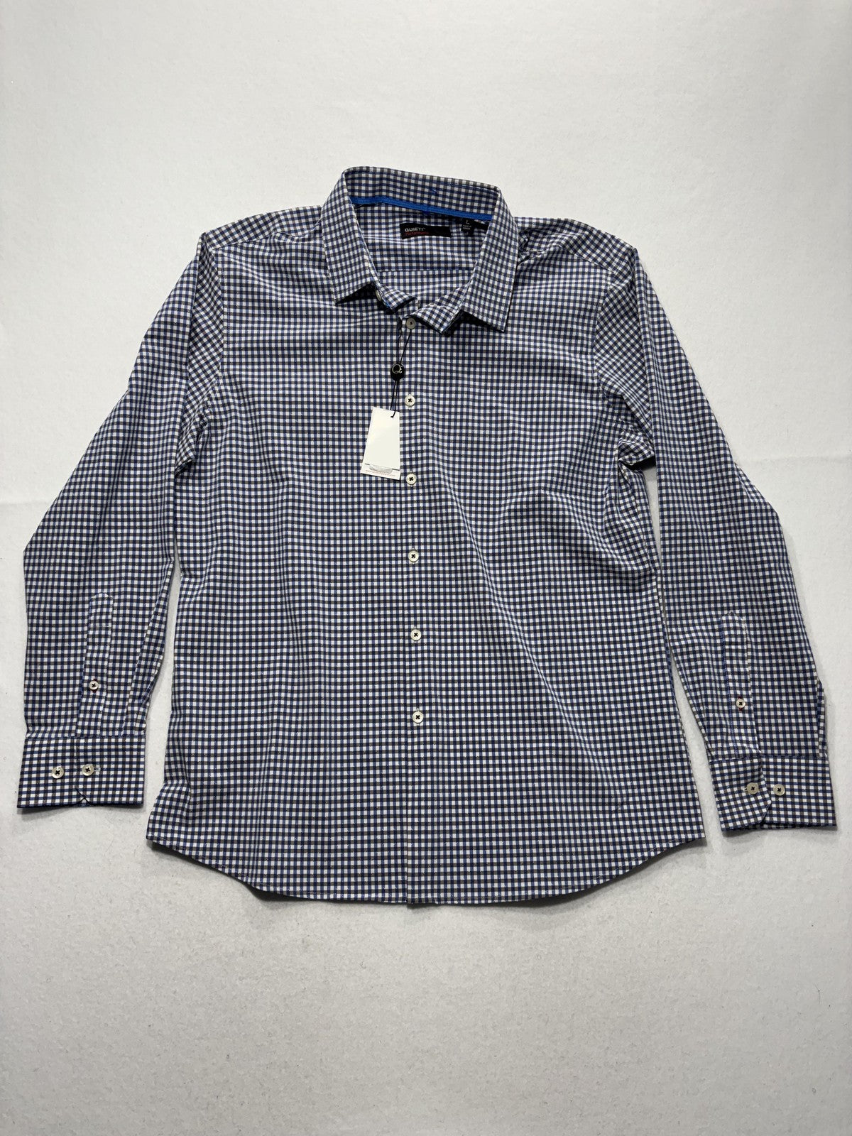 Quieti Dress Shirt Mens Large Blue Gingham Non Iron Performance Long Sleeve