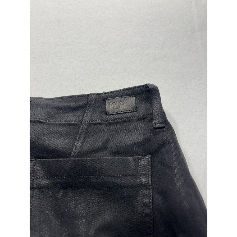 Paige Pants Womens 27 Black Mayslie Coated Denim Jogger Ankle Zip Cuffed Stretch
