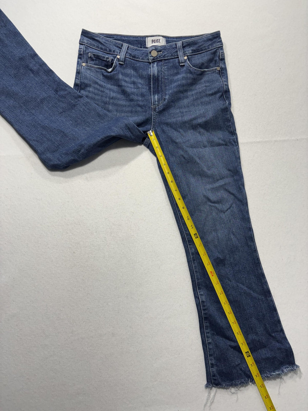 Paige Rory Crop Flare Jeans Womens 28 Blue Medium Wash Raw Hem 28x26 Stretch