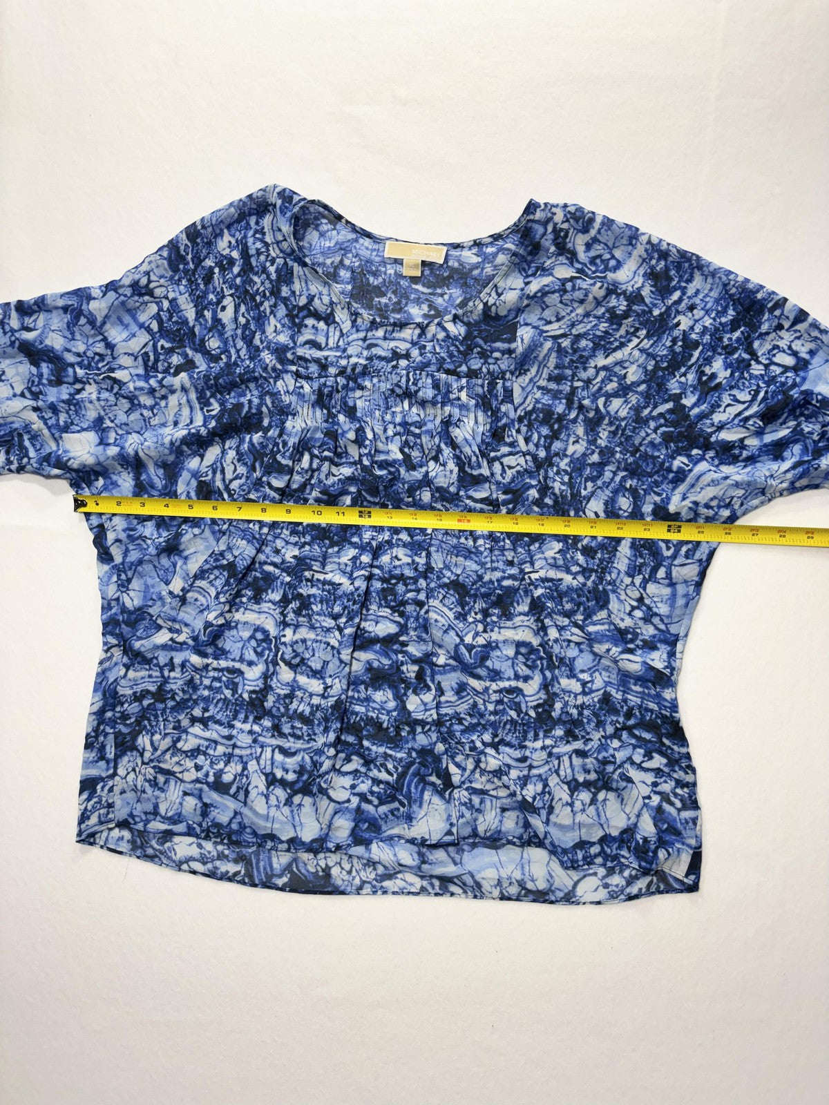 Michael Kors Blouse Womens XL Blue Geometric 3/4 Sleeve Tunic Top