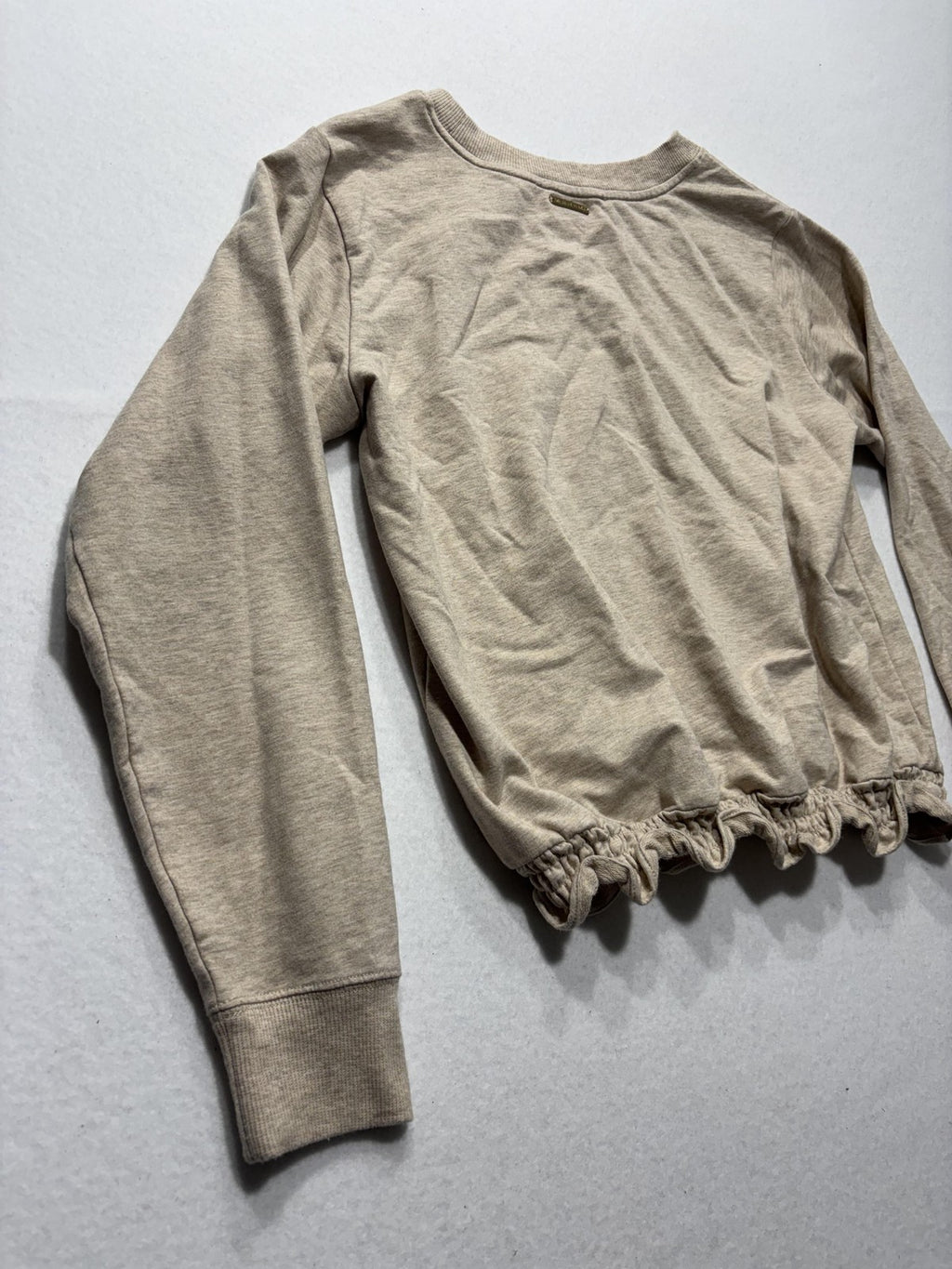 MICHAEL Michael Kors Top Womens Small Beige Crew Neck Long Sleeve Ruffle Hem