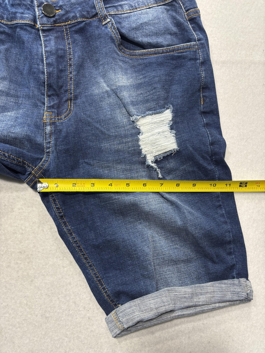 GINGTTO Bermuda Shorts Mens 34 Blue Denim 11" Inseam Distressed Slim 5-Pocket