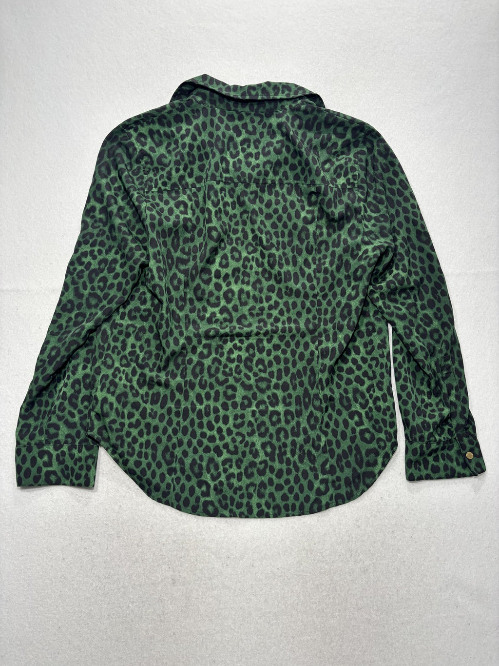 MICHAEL Michael Kors Blouse Womens Large Green Animal Print Zip Front Satin