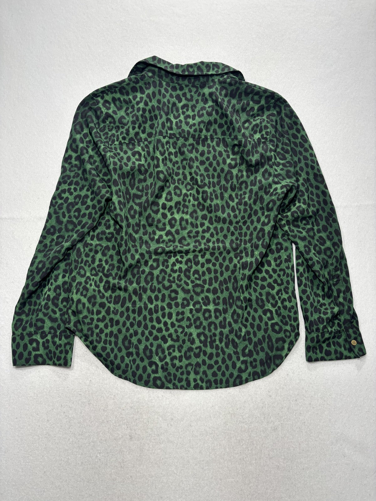 MICHAEL Michael Kors Blouse Womens Large Green Animal Print Zip Front Satin