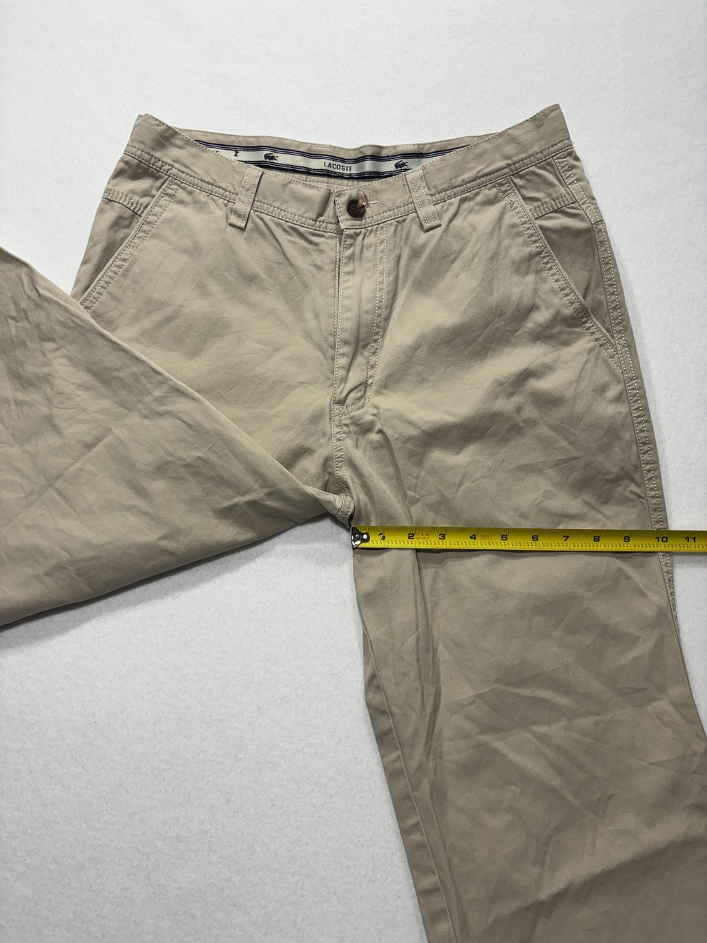 Lacoste Chino Pants Mens 32x32 Beige Straight Leg Cotton Casual Work Croc Logo