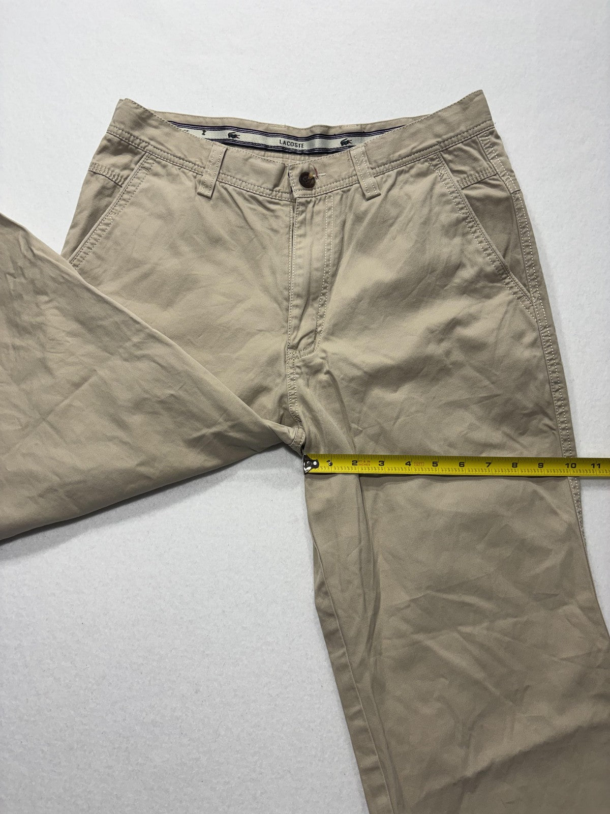 Lacoste Chino Pants Mens 32x32 Beige Straight Leg Cotton Casual Work Croc Logo