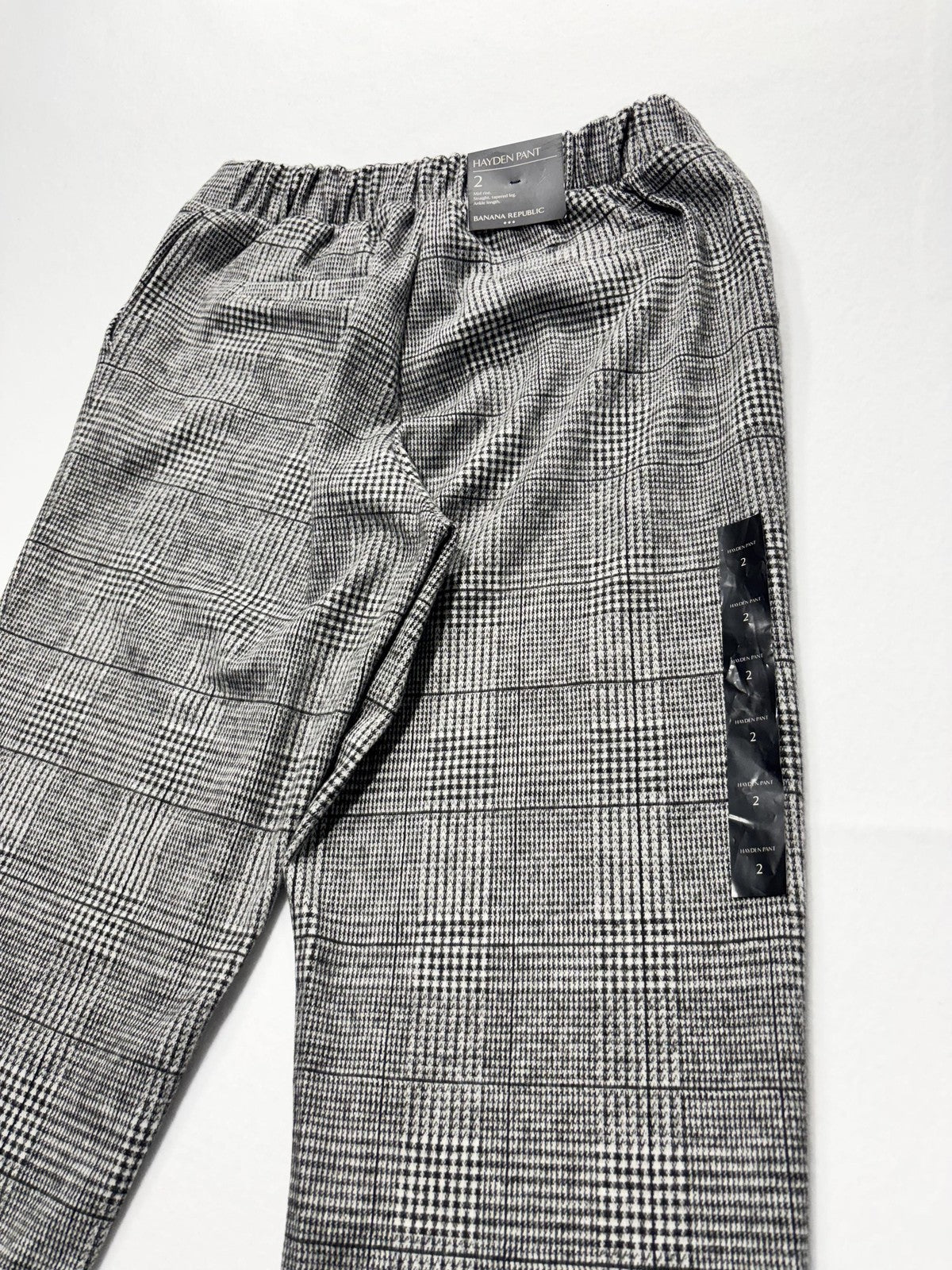 Banana Republic Dress Pants Womens 2 Gray Plaid Hayden Pull On Ponte Ankle Slim
