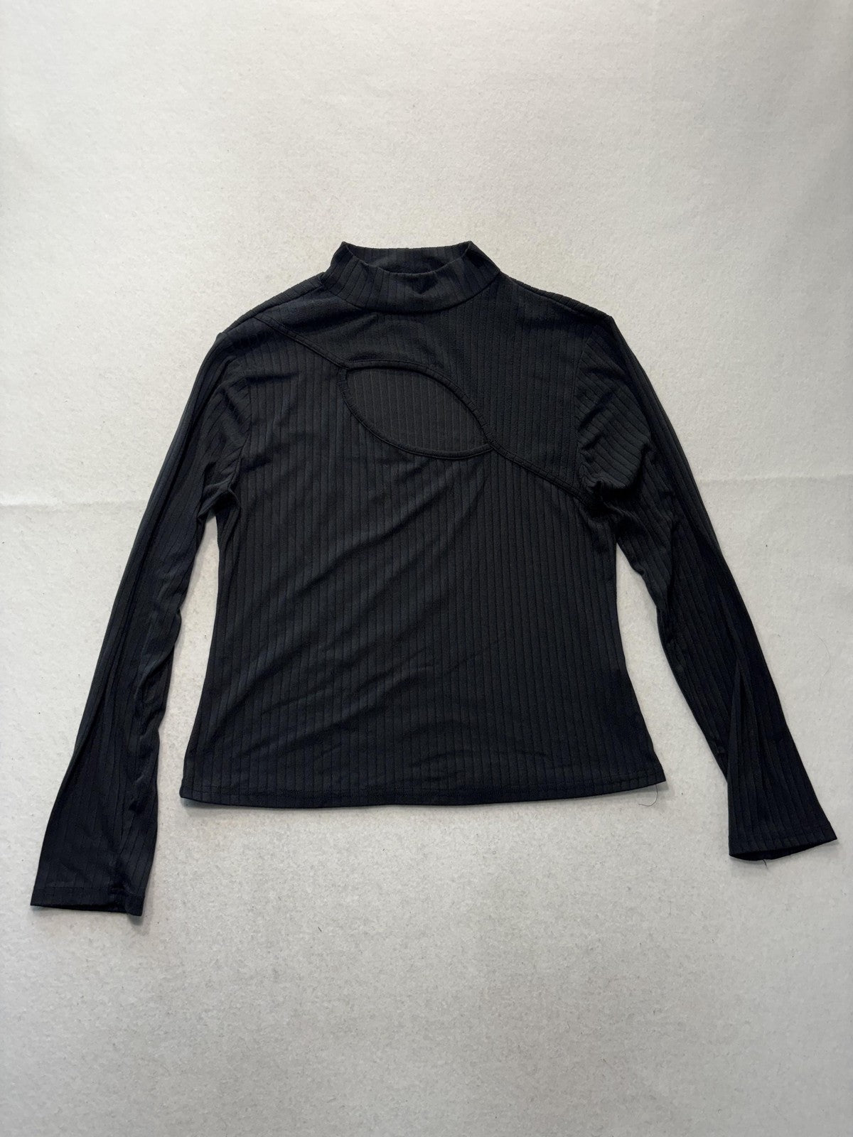 Faded Rae Shirt Womens XL Black Mock Neck Cutout Long Sleeve Ribbed Stretch Tee