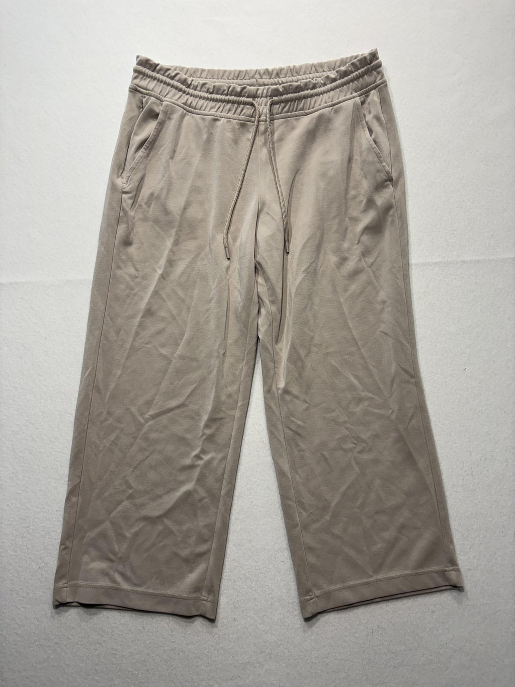 Athleta Pants Womens Large Beige Cropped Wide Leg Drawstring Jersey Lounge