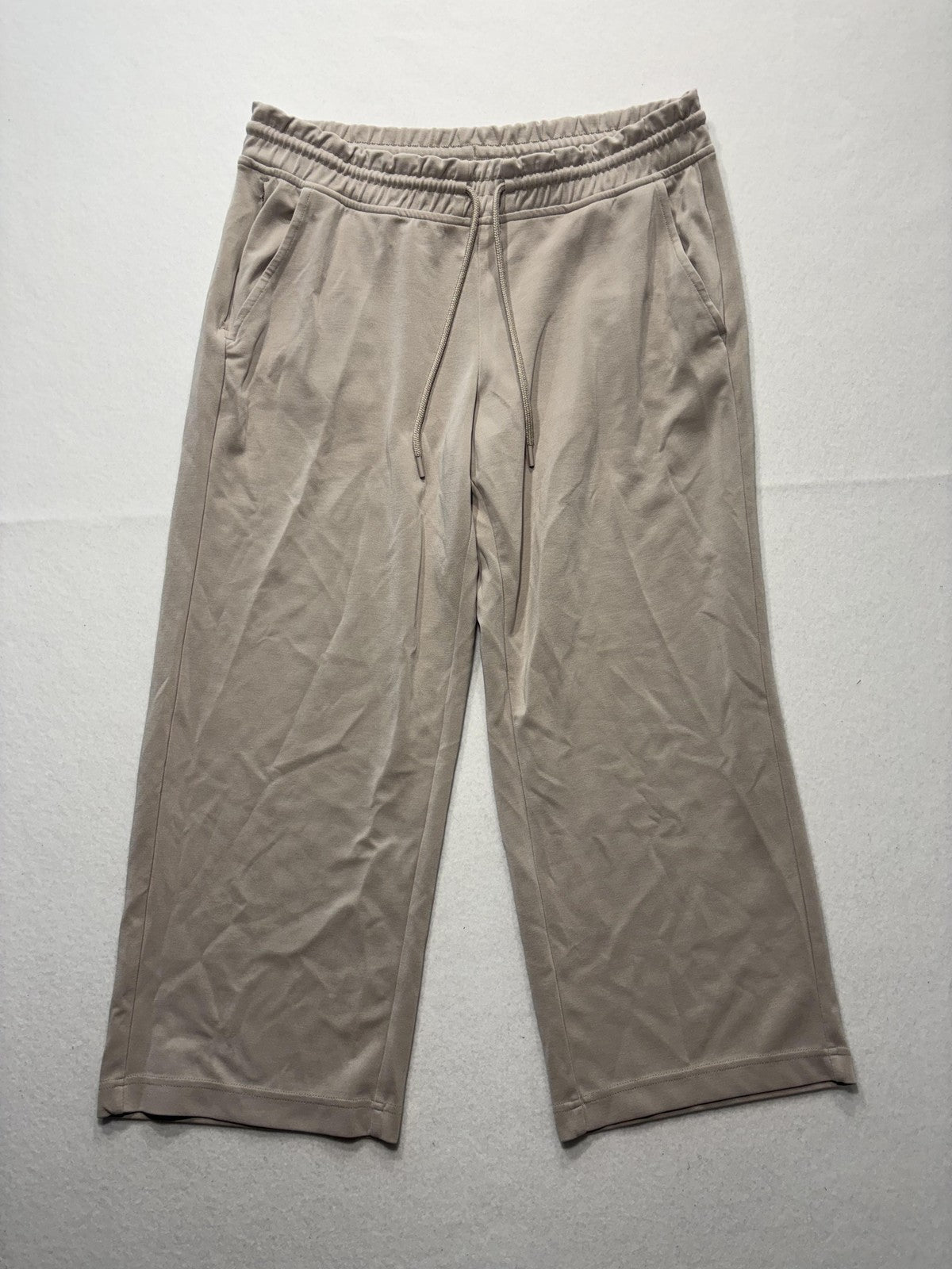 Athleta Pants Womens Large Beige Cropped Wide Leg Drawstring Jersey Lounge