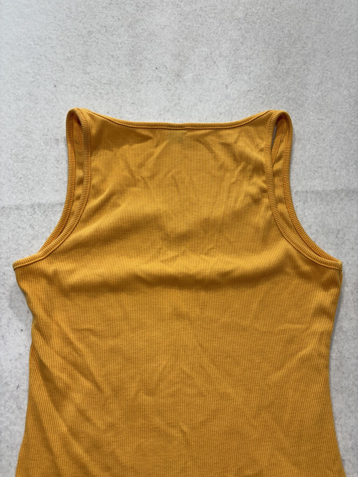 Tank Top Womens S Yellow Scoop Neck Ribbed Knit Slim Fit Basic Summer Casual