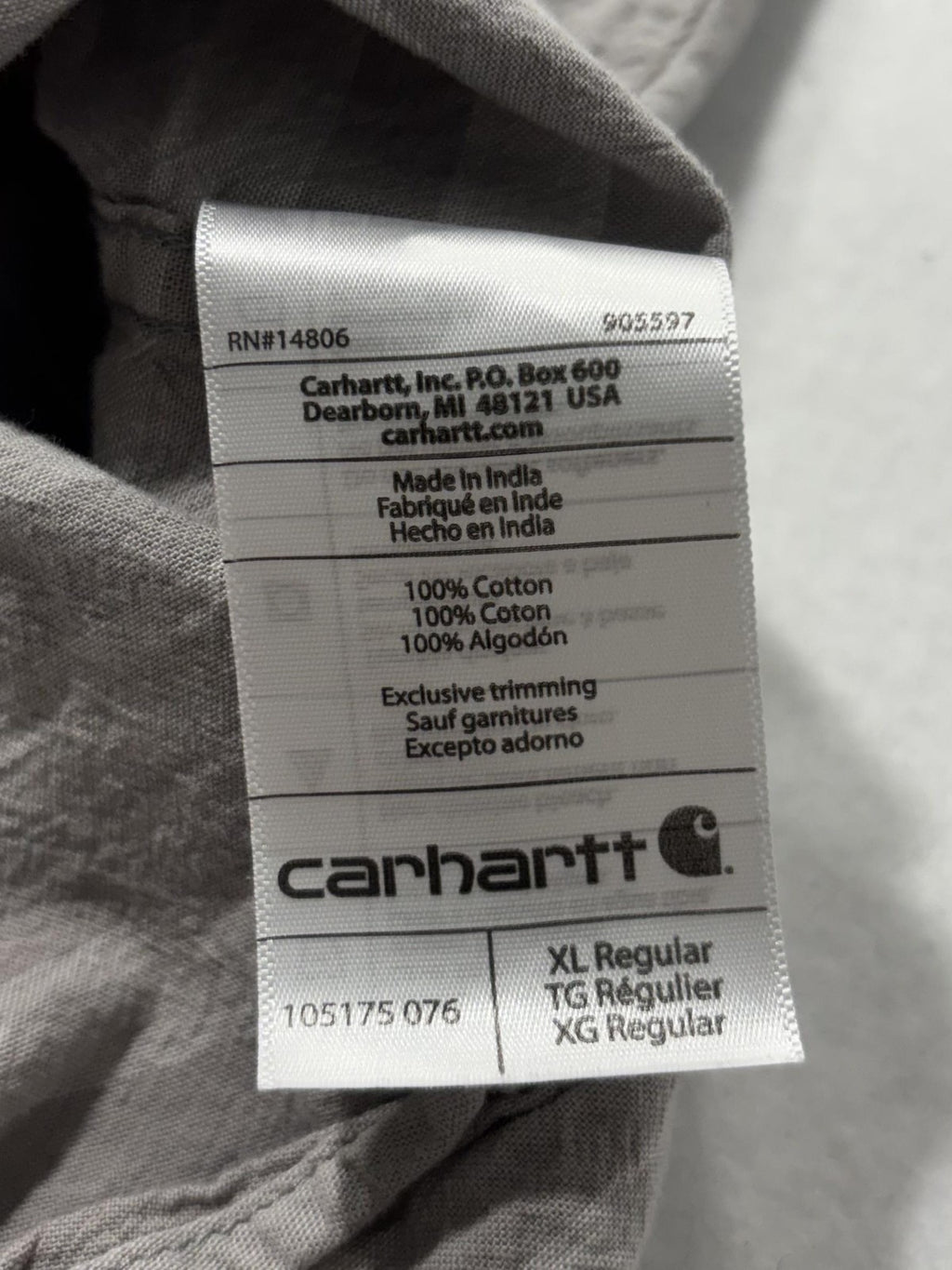 Carhartt Shirt Mens XL Gray Striped Loose Fit Short Sleeve Button Up Workwear