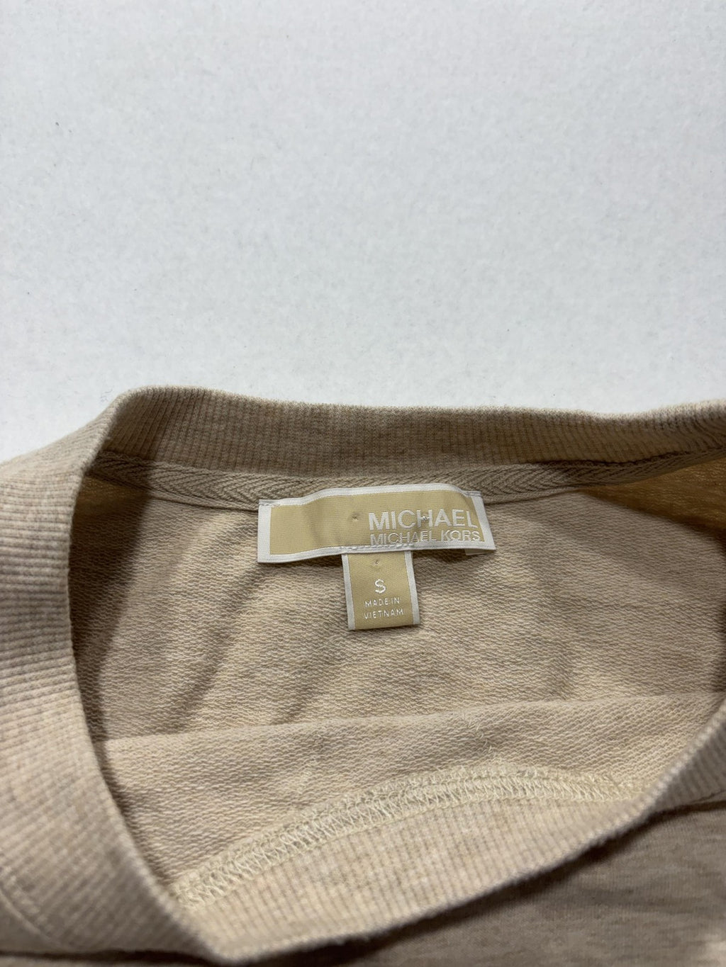 MICHAEL Michael Kors Top Womens Small Beige Crew Neck Long Sleeve Ruffle Hem