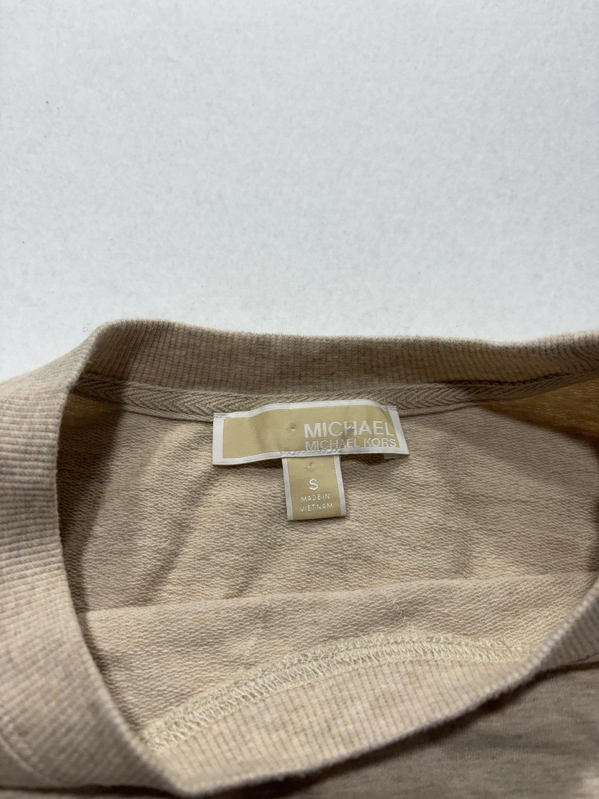 MICHAEL Michael Kors Top Womens Small Beige Crew Neck Long Sleeve Ruffle Hem