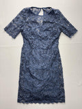 Dressbarn Dress Womens 14 Blue Floral Lace Short Sleeve Sheath Party Cocktail