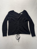 Full Circle Trends Sweater Womens 2X Plus Black V Neck Waffle Knit Drawstring