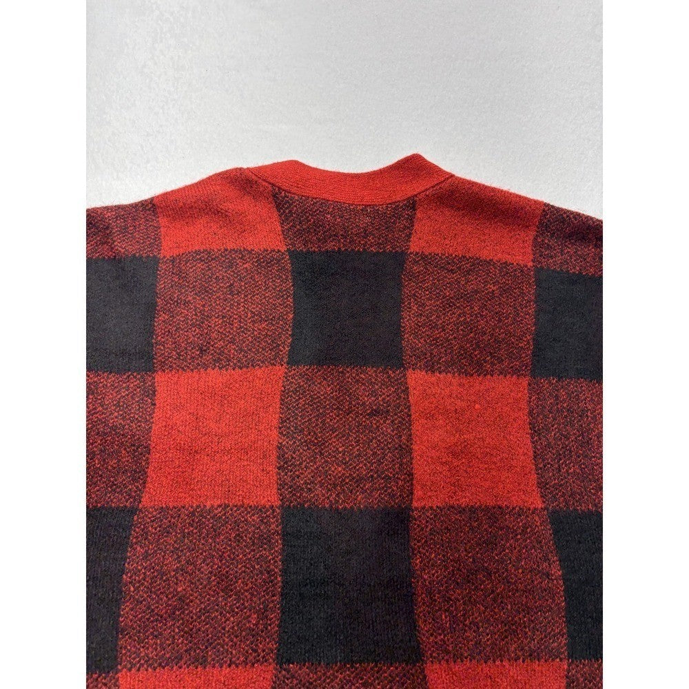 Style&co. Cardigan Womens PL Red Buffalo Plaid Chunky Knit Button Front Pockets