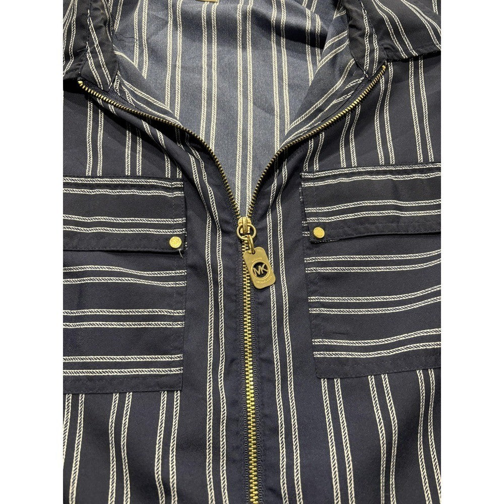 MICHAEL Michael Kors Blouse Womens Large Blue Stripe Zip Tunic Long Sleeve Top